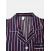 Mens Striped Smooth Revere Collar Pocket Button Up Home Faux Silk Pajama Set