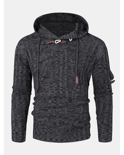 Mens Cable Knitted Toggle Front Warm Hooded Sweaters