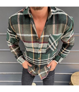 color block plaid print shirt  HF0305-03-01