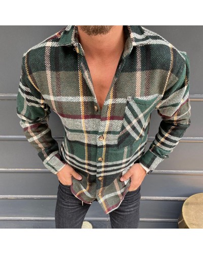 color block plaid print shirt  HF0305-03-01