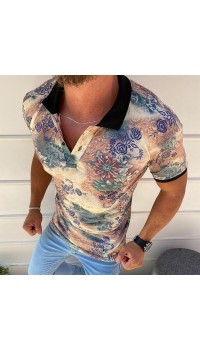 Polo shirt men's lapel print trend versatile pattern and casual color HF2314-04-04