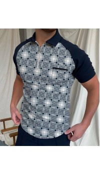 Men's fashionable color block plaid short sleeves HF0406-03-03
