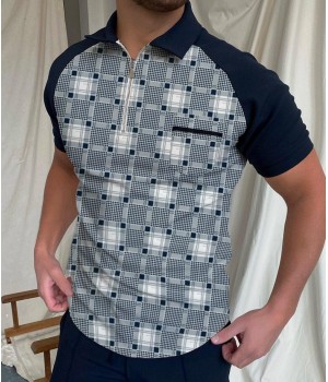 Men's fashionable color block plaid short sleeves HF0406-03-03