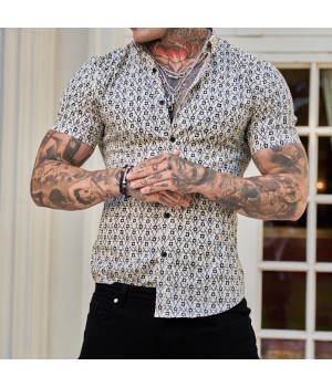 Men's slim fit short sleeve printed shirt HE1511-04-01