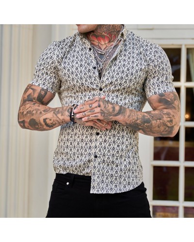 Men's slim fit short sleeve printed shirt HE1511-04-01