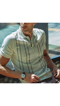 Retro striped knitted polo collar for casual wear HF2704-03-01