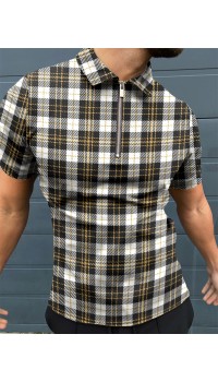 Checkered casual zipper polo shirt HF2903-04-01