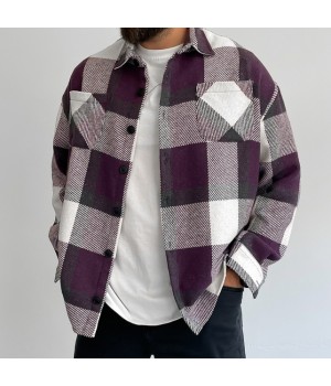 Men's plaid thickened long sleeve shirt jacket HF0210-03-03