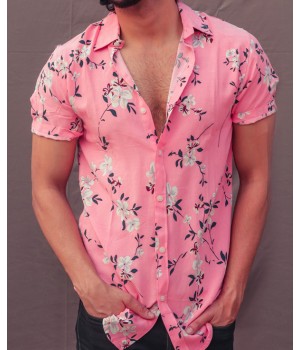 Pink floral men's shirt HF2202-01-02