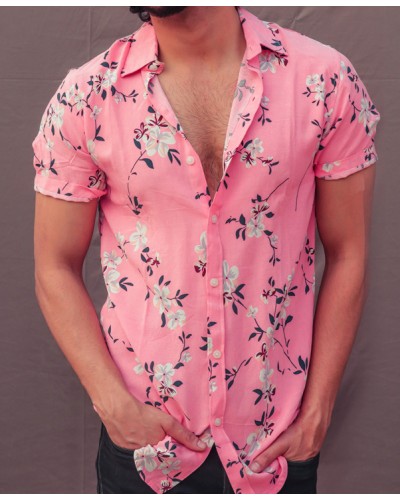 Pink floral men's shirt HF2202-01-02