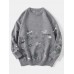 Mens Cute Cartoon Print Round Neck Long Sleeve Knitted Pullover Sweaters