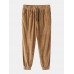 Mens Corduroy Seam Detail Solid Color Drawstring Elastic Cuffed Pants