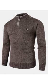 Mens Applique Half Zipped Front Pullover Knitted Sweaters