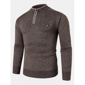 Mens Applique Half Zipped Front Pullover Knitted Sweaters