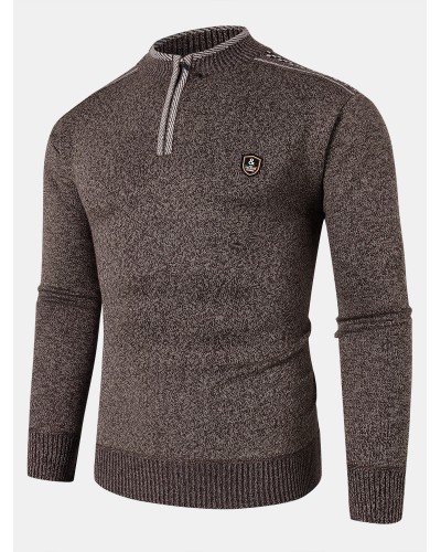 Mens Applique Half Zipped Front Pullover Knitted Sweaters