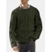 Men Solid Cable Knit Round Neck Casual Pullover Sweaters