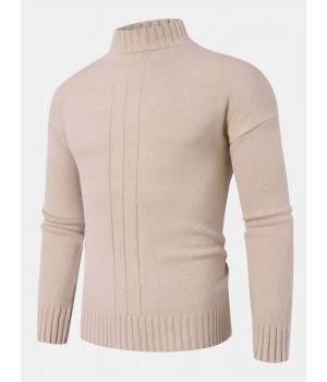 Mens Solid Color Mock Neck Long Sleeve Simple Warm Sweaters