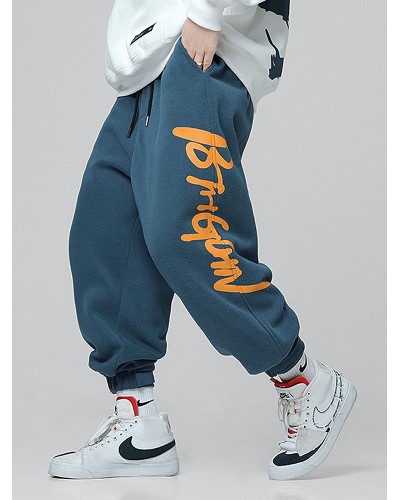 Mens Letter Graphics Pocket Drawstring Jogger Pants