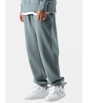 Men Wide Leg Pocket Drawstring Casual Pants Jogger Trousers