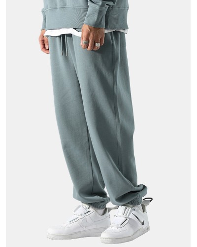 Men Wide Leg Pocket Drawstring Casual Pants Jogger Trousers