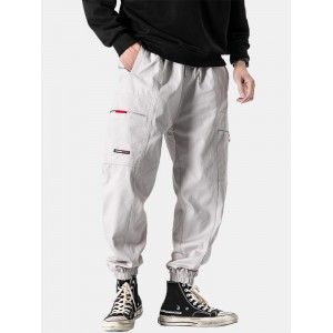 Mens Seam Detail Elastic Ankle Cotton Drawstring Cargo Jogger Pants