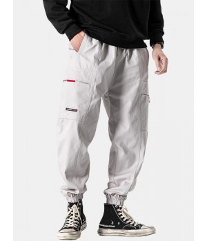 Mens Seam Detail Elastic Ankle Cotton Drawstring Cargo Jogger Pants