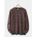 Mens Stripe Round Neck Warm Vintage Knitted Sweaters