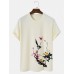 Mens Bird   Plum Bossom Print Short Sleeve Cotton T  Shirts