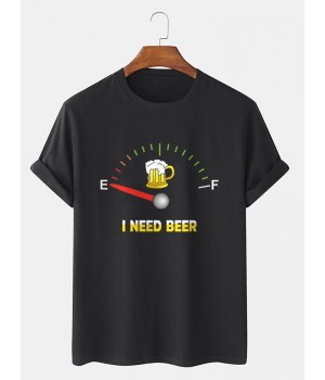 Mens Beers Fuel Meter Print Cotton Short Sleeve T  Shirts