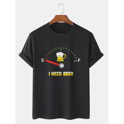 Mens Beers Fuel Meter Print Cotton Short Sleeve T  Shirts