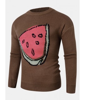 Mens Fruit Knitted Pattern Long Sleeve Casual Sweaters