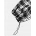 Men Plaid Drawstring Side Ribbon Preppy Pockets Pants