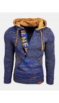 Mens Letter V  Neck Zip Knit Pullover Casual Drawstring Hooded Sweaters