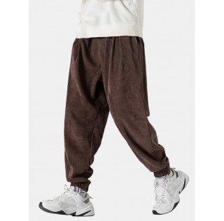 Mens Corduroy Texture Pocket Casual Beam Feet Pants