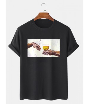 Mens Beers Figure Hand Graphic Cotton Short Sleeve T  Shirts