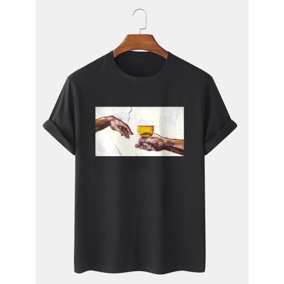 Mens Beers Figure Hand Graphic Cotton Short Sleeve T  Shirts