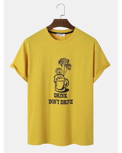 Mens Beers Coconut Tree Slogan Print Holiday Short Sleeve T  Shirts