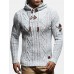 Mens Cable Knitted Toggle Front Warm Hooded Sweaters