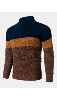 Mens Colorblock Knitting Half Zipper Front Drop Shoulder Casual Sweaters