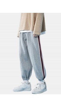 Mens Seam Front Side Ribbon Cotton Casual Drawstring Cuff Pants