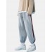 Mens Seam Front Side Ribbon Cotton Casual Drawstring Cuff Pants