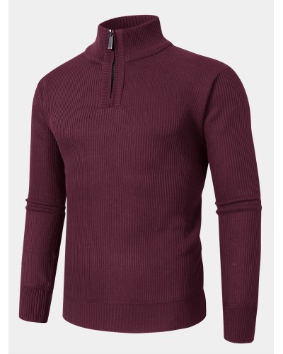 Mens Solid Color High Neck Knitted Warm Long Sleeve Sweaters