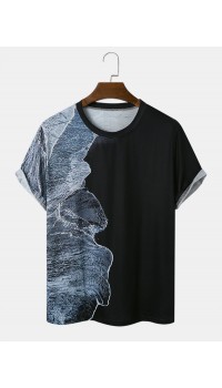 Men Waves Patchwork Crew Neck Graceful Leisure All Matched T  Shirts