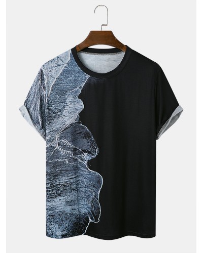 Men Waves Patchwork Crew Neck Graceful Leisure All Matched T  Shirts